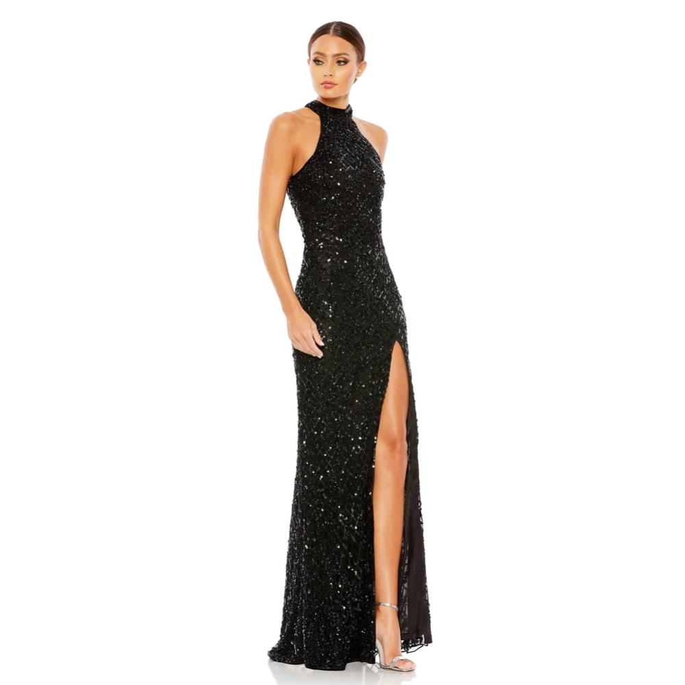 MAC DUGGAL NWT SEQUIN HALTER OPEN BACK GOWN SOLD OUT! $338 Style #4112 LBD